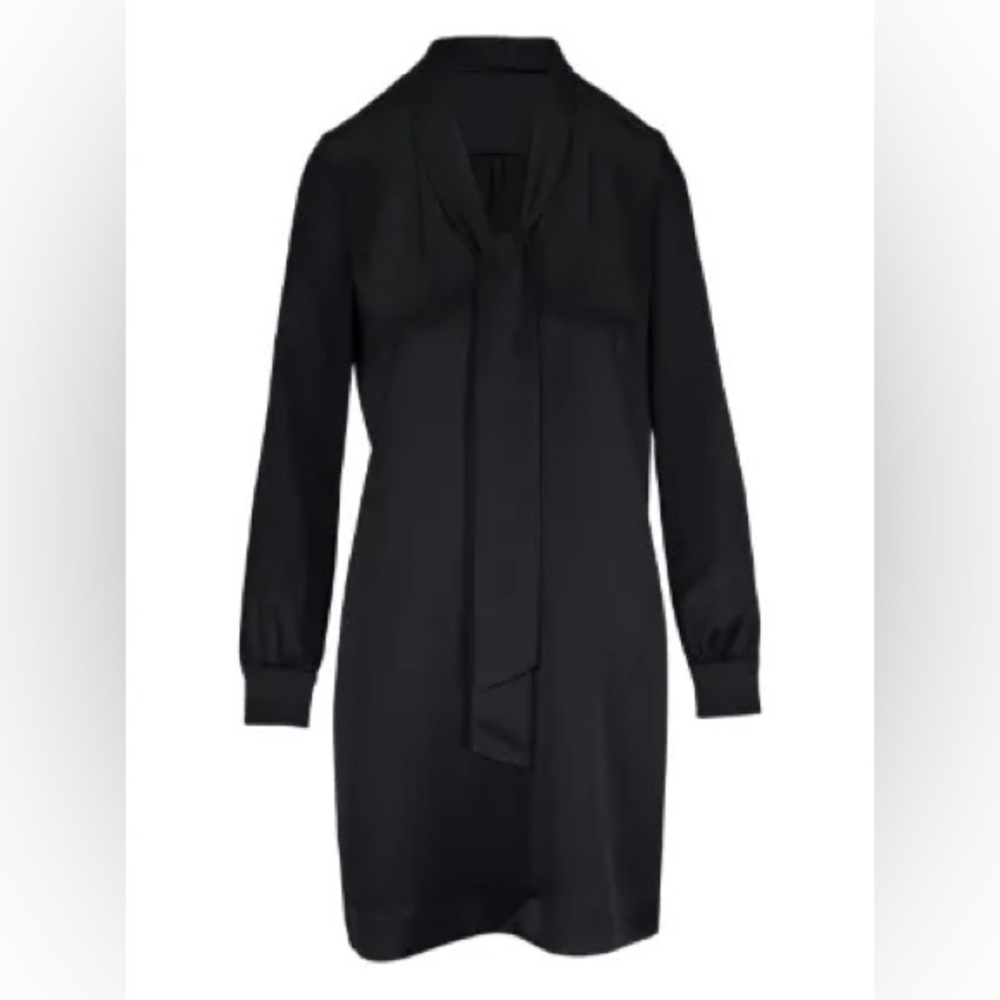 NILI LOTAN $990 Silk Navy Blue Tie Neck Mini Shirt Dress Small EUC - Picture 14 of 16
